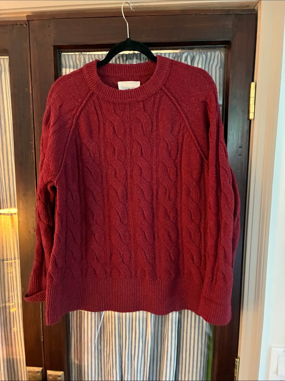 aerie Cable-Knit Crewneck Sweater - Burgundy